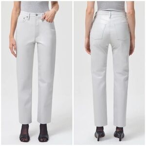 New Agolde 90s Pinch Waist Pants Recycled Leather Light Grey Gray High Rise 32